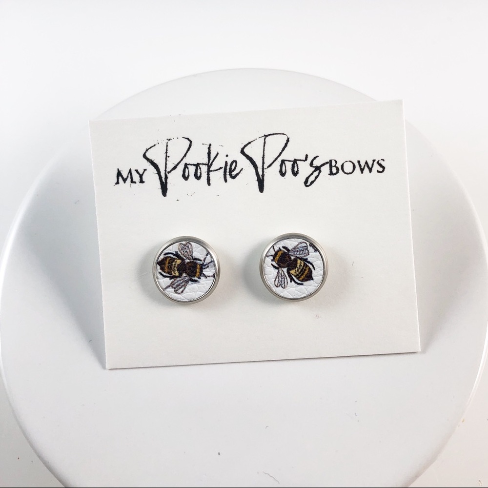 Faux Leather Bee Stud Earrings